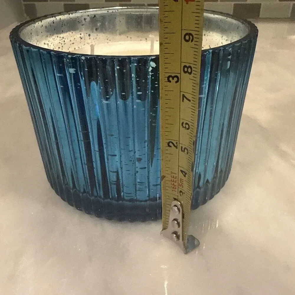 4 Malibu Lagoon Scented Candles 12 oz Triple Wick Blue Mercury Glass